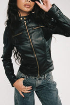 Stand Collar Glossy Cropped Jackets
