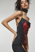 Flame Print Cross Strap Maxi Dress