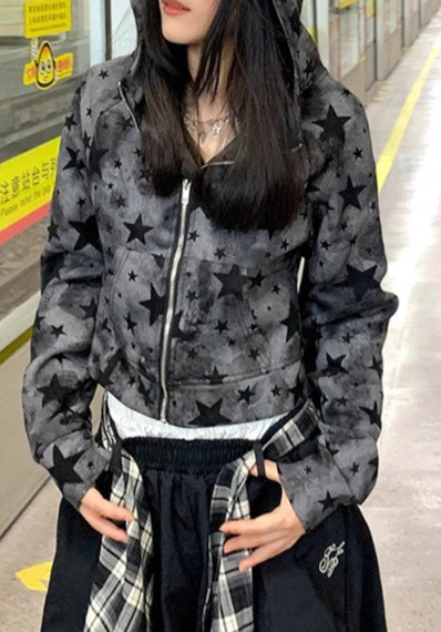 Street Style Star Print Zip-Up Hoodie Main image