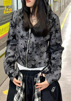 Street Style Star Print Zip-Up Hoodie
