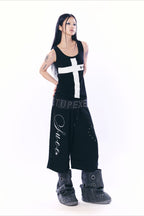 Heart Rhinestone Wide-Leg Cropped Pants