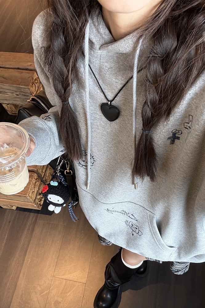Cartoon Print Grey Hoodie Secondary image