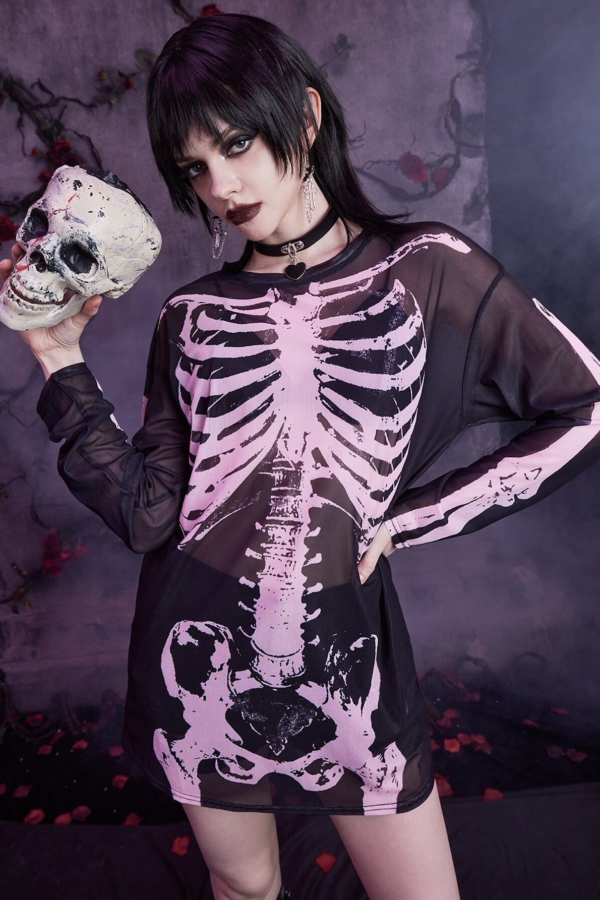 Mesh Skeleton Print Gothic T-Shirt Main image