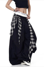 Plaid Accent Layered Wide Pants