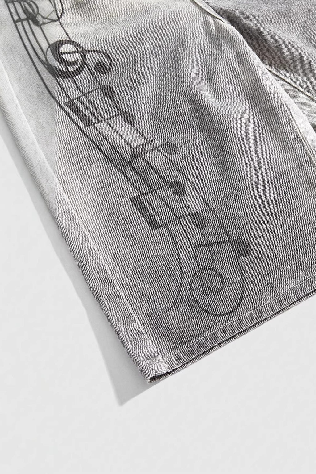 Music Note Washed Denim Bermuda Shorts