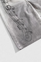 Music Note Washed Denim Bermuda Shorts
