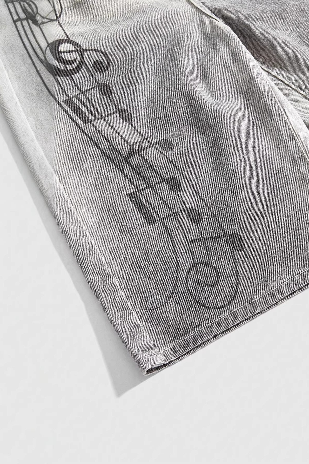 Music Note Washed Denim Bermuda Shorts