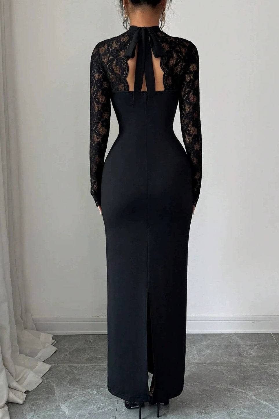 Lace Yoke Keyhole Maxi Dress