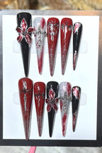 Dark Bloody Carved Cross Press On Nails