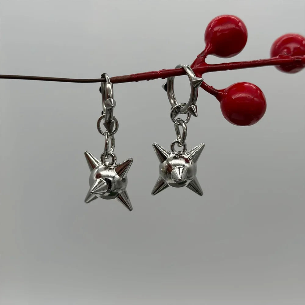 Gothic Spiked Ball Rivet Hoop Drop Earring