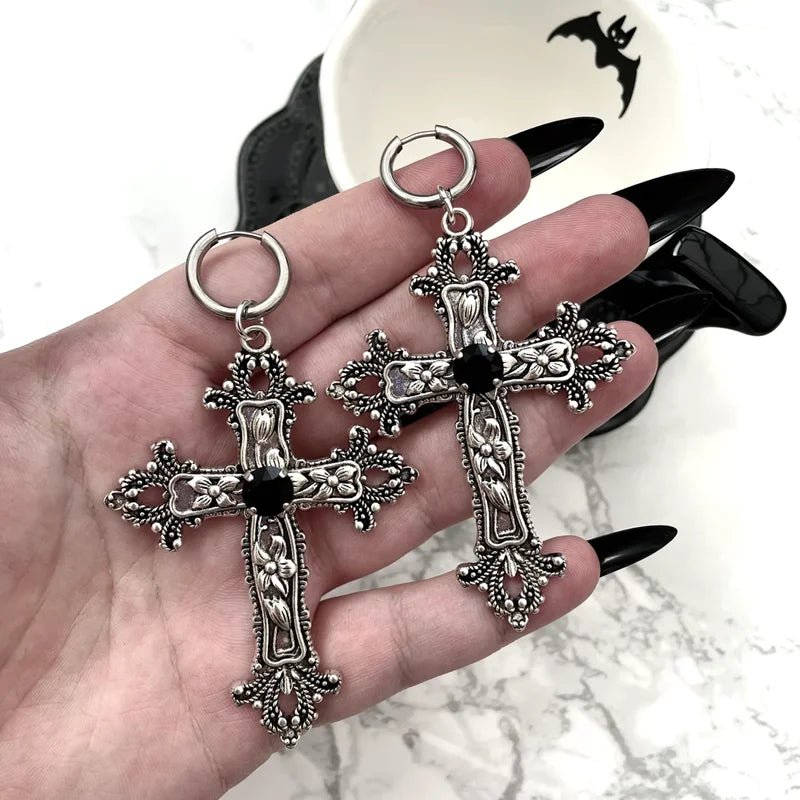Gothic Silver Jewel Cross Wedding Statement Earring Main image