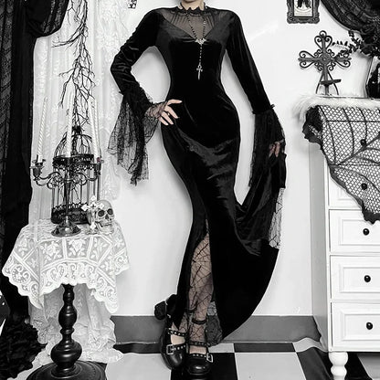 Lace Patchwork See Through Maxi Dress