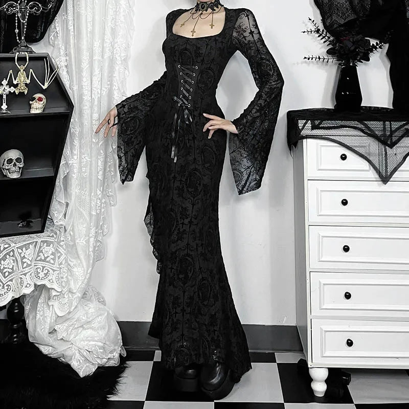 Square Collar Corset Flare Maxi Dress
