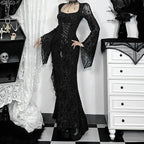 Square Collar Corset Flare Maxi Dress