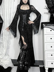 Square Collar Corset Flare Maxi Dress