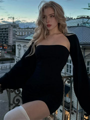 Puff Sleeve Square Collar Mini Dress