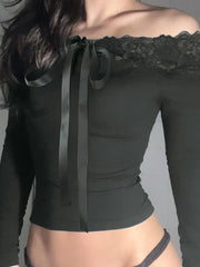 Bow Off-shoulder Knit Top