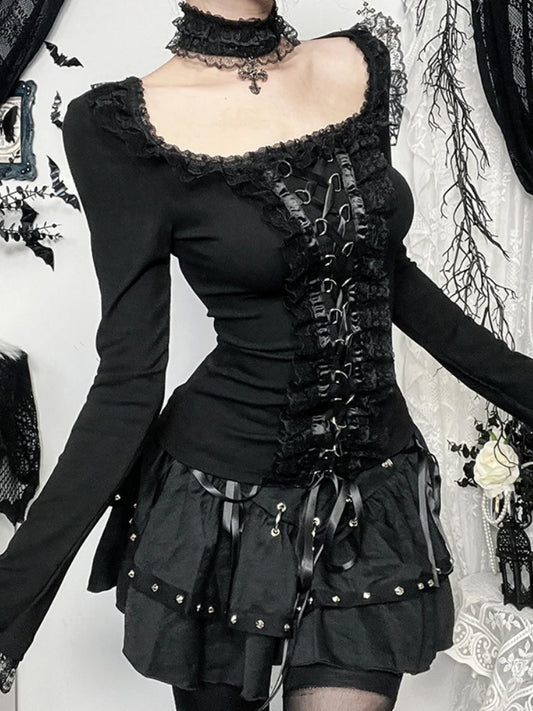 Lace Square Collar Knit Top
