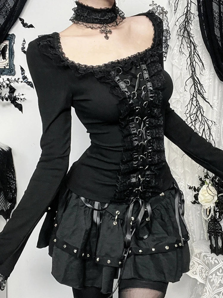 Lace Square Collar Knit Top Main image