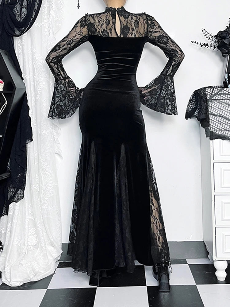 Vintage Lace Flare Sleeve Midi Dress