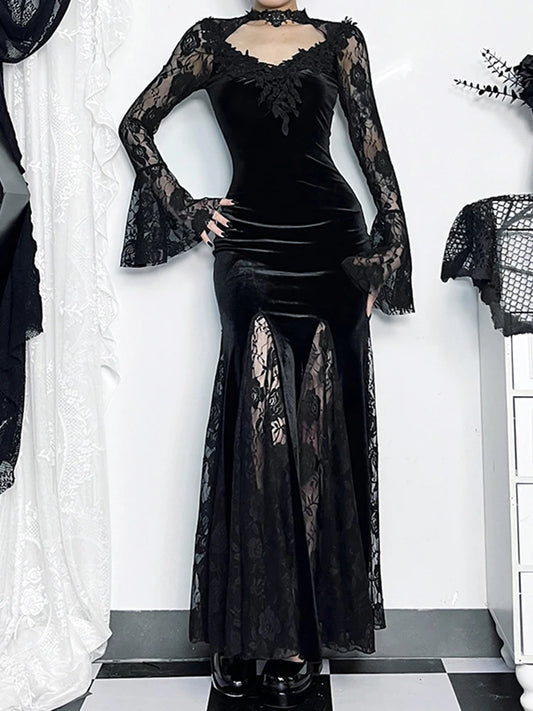 Vintage Lace Flare Sleeve Midi Dress