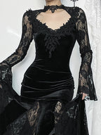 Vintage Lace Flare Sleeve Midi Dress