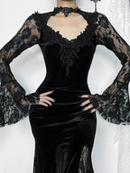Lace Patchwork Flare Sleeve Maxi Dress