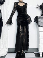 Lace Patchwork Flare Sleeve Maxi Dress