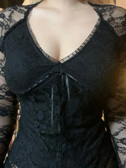 Sheer Lace V-neck Knit Top