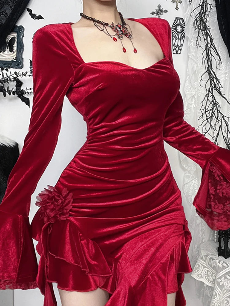 Christmas Velvet Lace Patchwork Midi Dress Main image