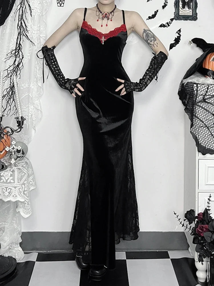 Spaghetti Strap Lace Patchwork Maxi Dress