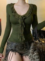 Ruffle V-neck Knit Top