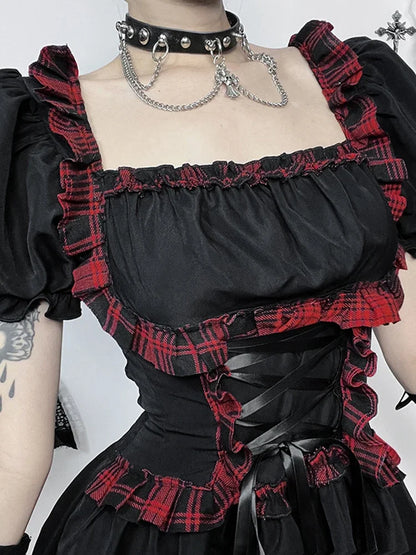 Red Plaid Bandage Mini Dress