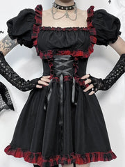 Red Plaid Bandage Mini Dress