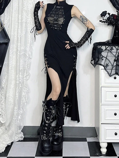 Cyber Punk Mesh Bandage Midi Dress