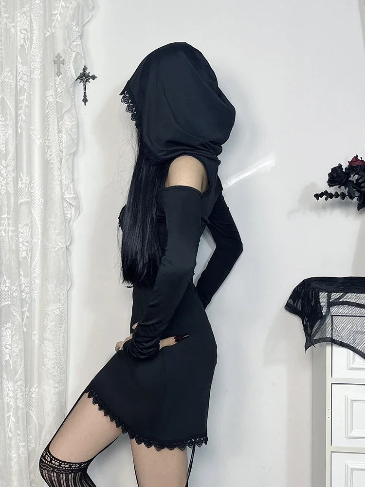Embroidery Hooded Mini Dress