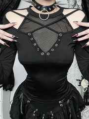 Hollow Mesh Patchwork Knit Top