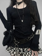 Lace O-neck Knit Top