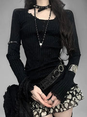 Lace O-neck Knit Top