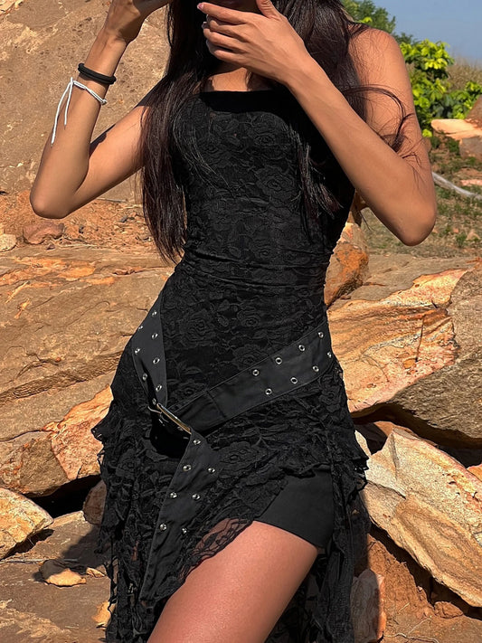 Academia Lace Spaghetti Strap Midi Dress
