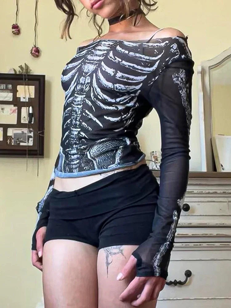 Skeleton Print Knit Top Main image