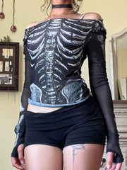 Skeleton Print Knit Top
