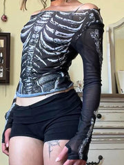Skeleton Print Knit Top