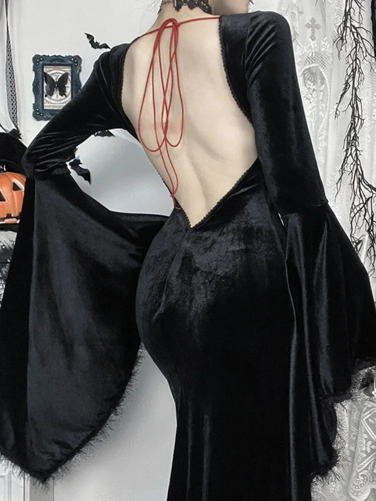 Backless Feather Patchwork Maxi Dress