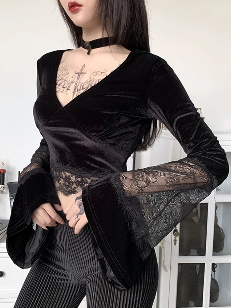 Flare Lace Sleeve Knit Top