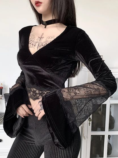 Flare Lace Sleeve Knit Top