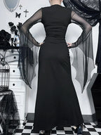Dark Halloween Mesh Patchwork Flare Sleeve Maxi Dress