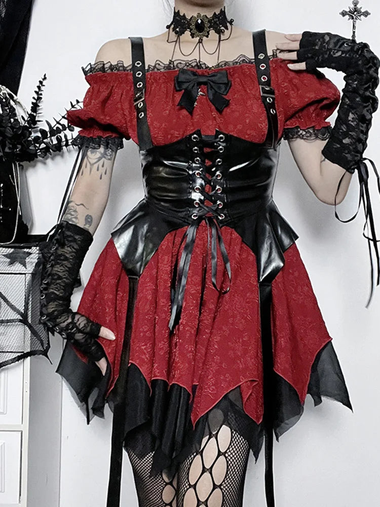 Lace Patchwork Puff Mini Dress Main image