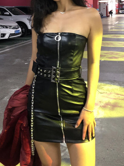 Zipper Chain Belt Mini Dress