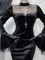 Spider Web Mesh Patchwork Maxi Dress